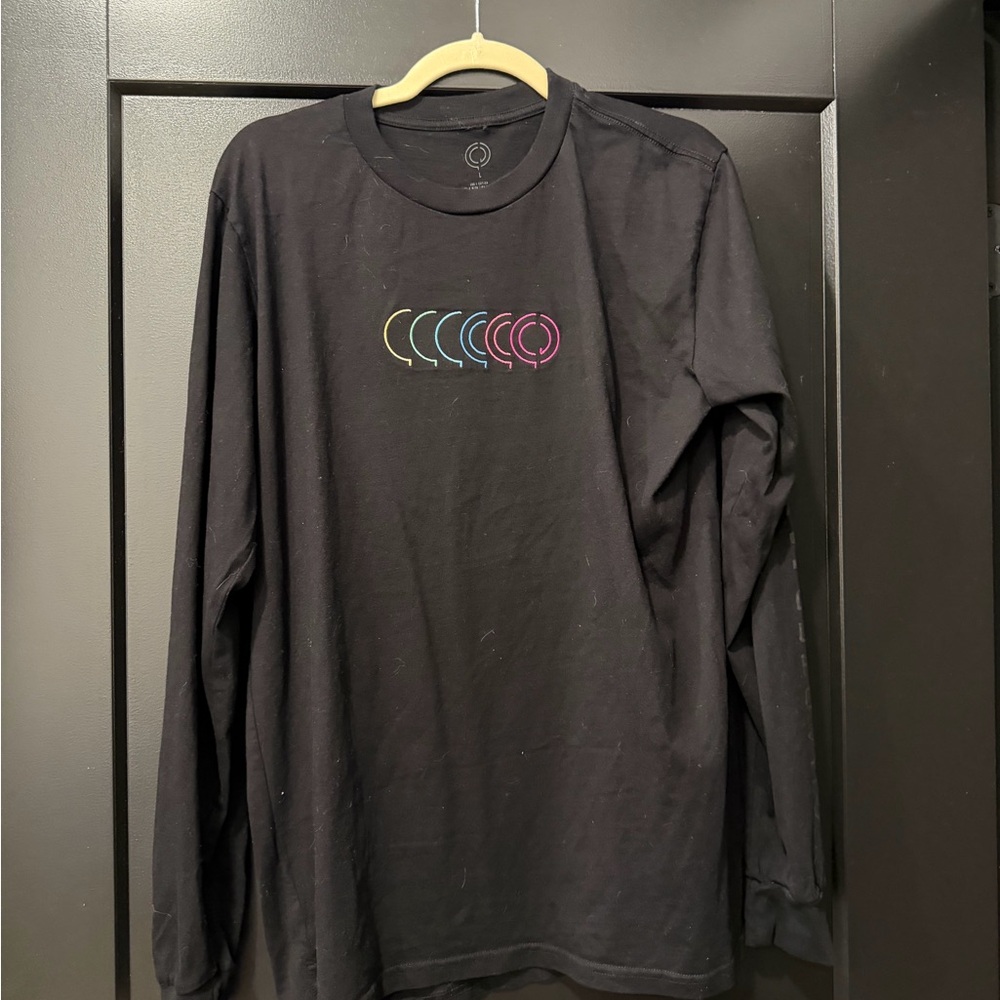 Black Long-Sleeve Graphic Crew- Multicolor Rings